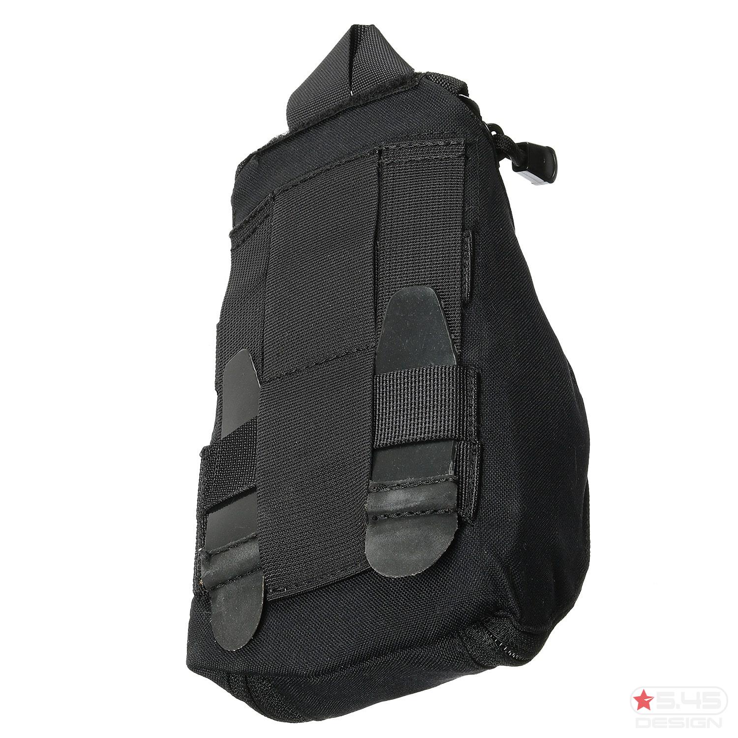 There is a MOLLE interface on the back side of the pouch with convenient plastic stoppers.